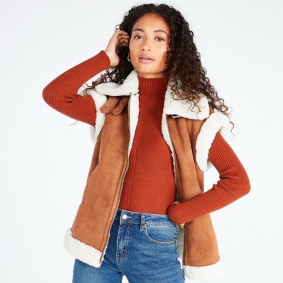 Bonded Faux Sherpa Suede Vest - Picture 1 of 5